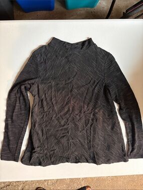 Zara Black & White Fine-Striped Long Sleeve Mock Neck Top